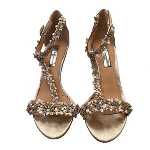 INC‎ Rosiee Metallic Floral Embellished Stiletto Heels Event Champagne Size 6.5M